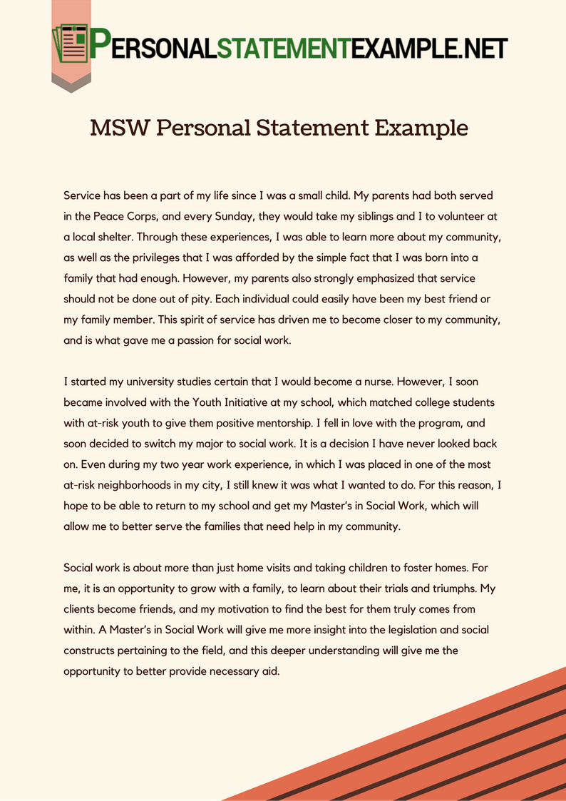 MSW Personal Statement Example