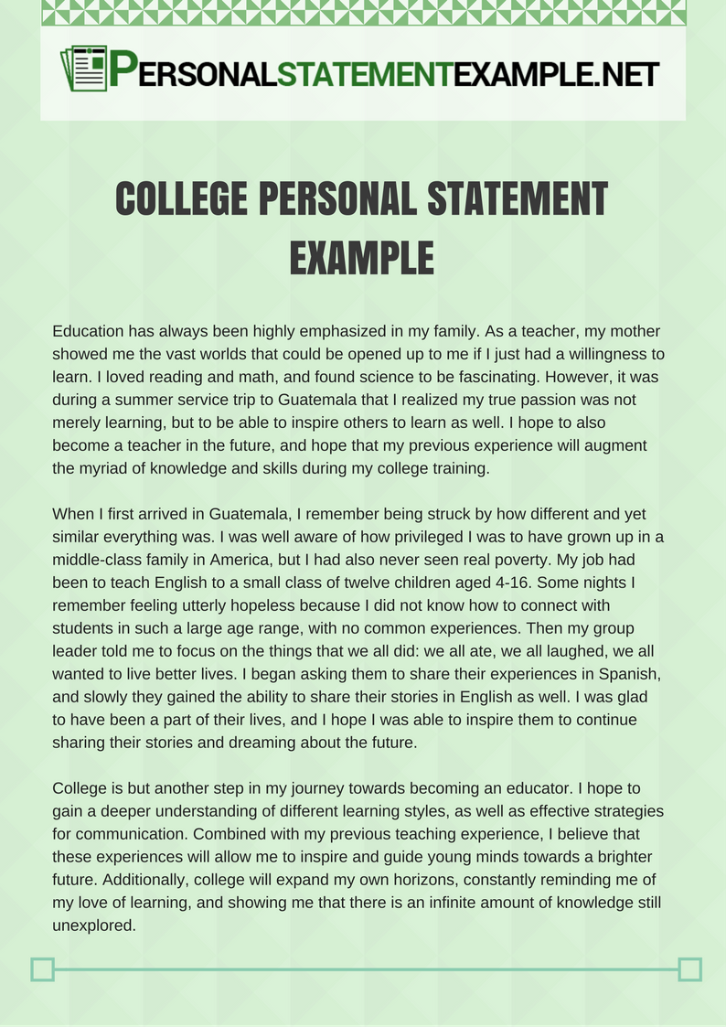 Sample Personal Statement Essay For College Applications Bemo Staten 