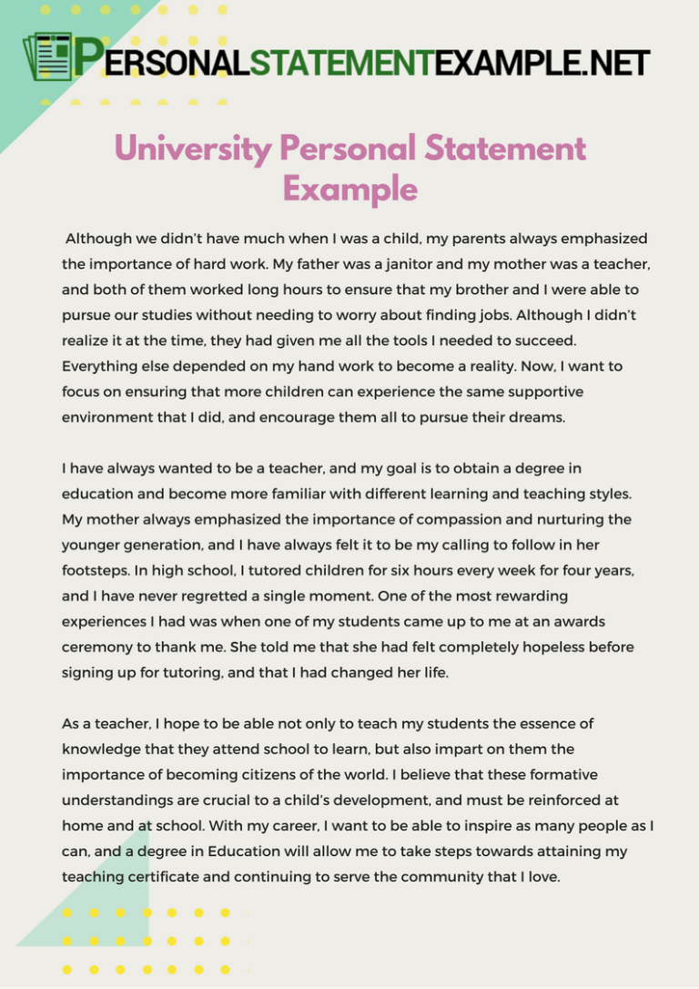 professional personal statement for university