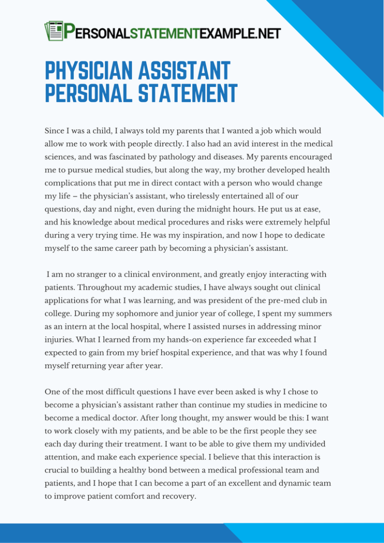 Physician Assistant Personal Statement Example